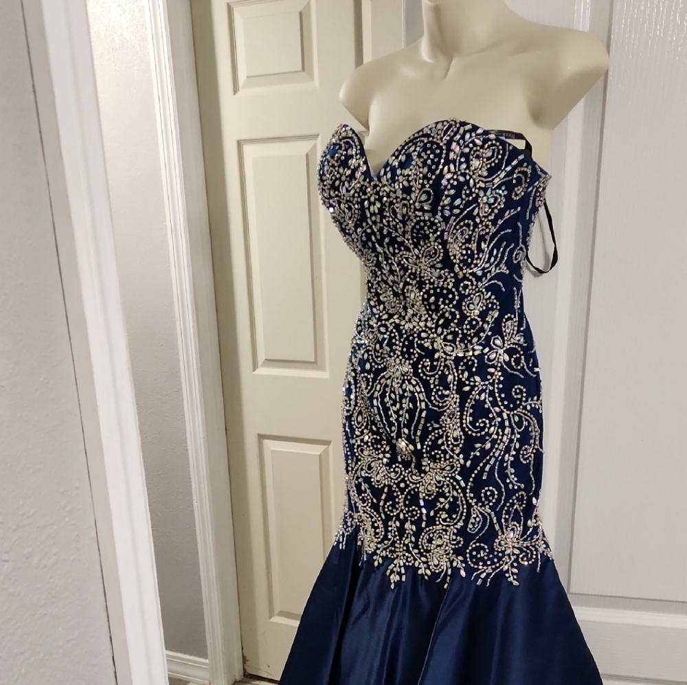 Panoply Navy and Silver Embellished Prom Dress